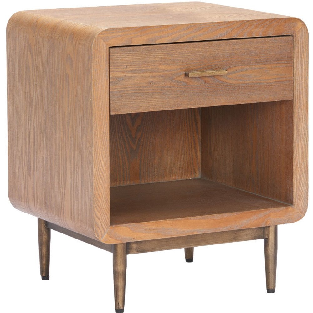 Brown Wood Free Form Pedestal End Table with Drawer - 20-inch