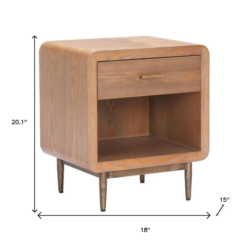 Brown Wood Free Form Pedestal End Table with Drawer - 20-inch
