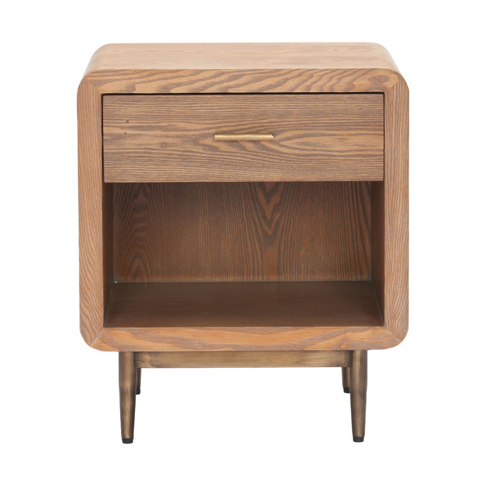Brown Wood Free Form Pedestal End Table with Drawer - 20-inch