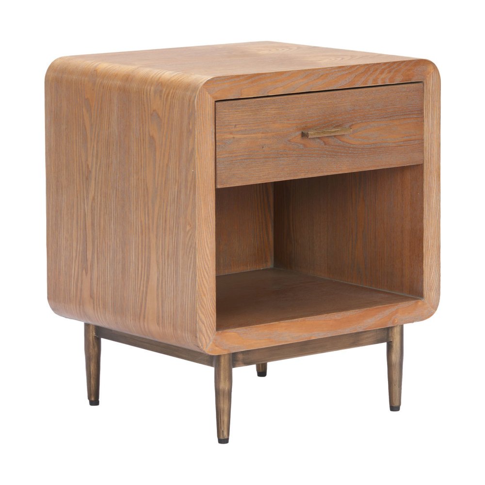 Brown Wood Free Form Pedestal End Table with Drawer - 20-inch