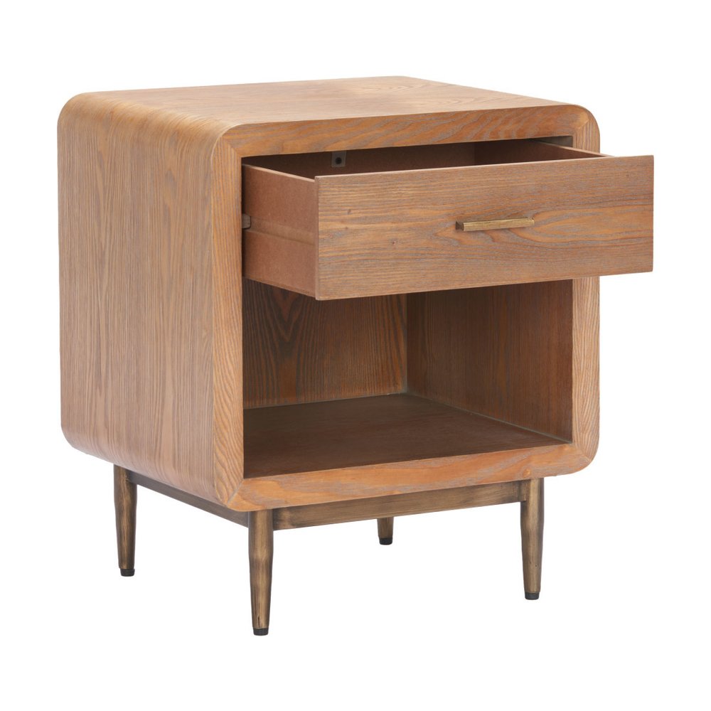 Brown Wood Free Form Pedestal End Table with Drawer - 20-inch