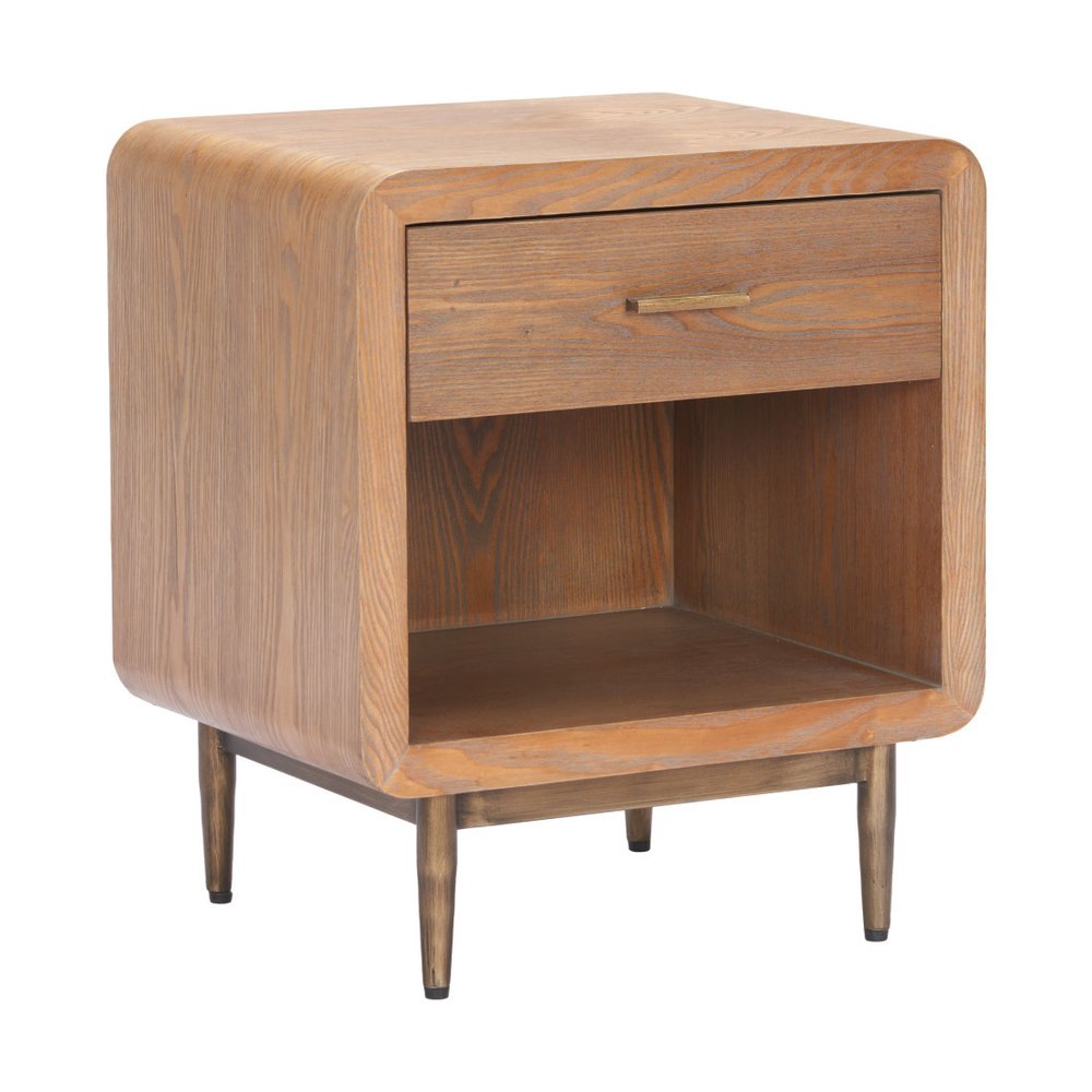 Brown Wood Free Form Pedestal End Table with Drawer - 20-inch