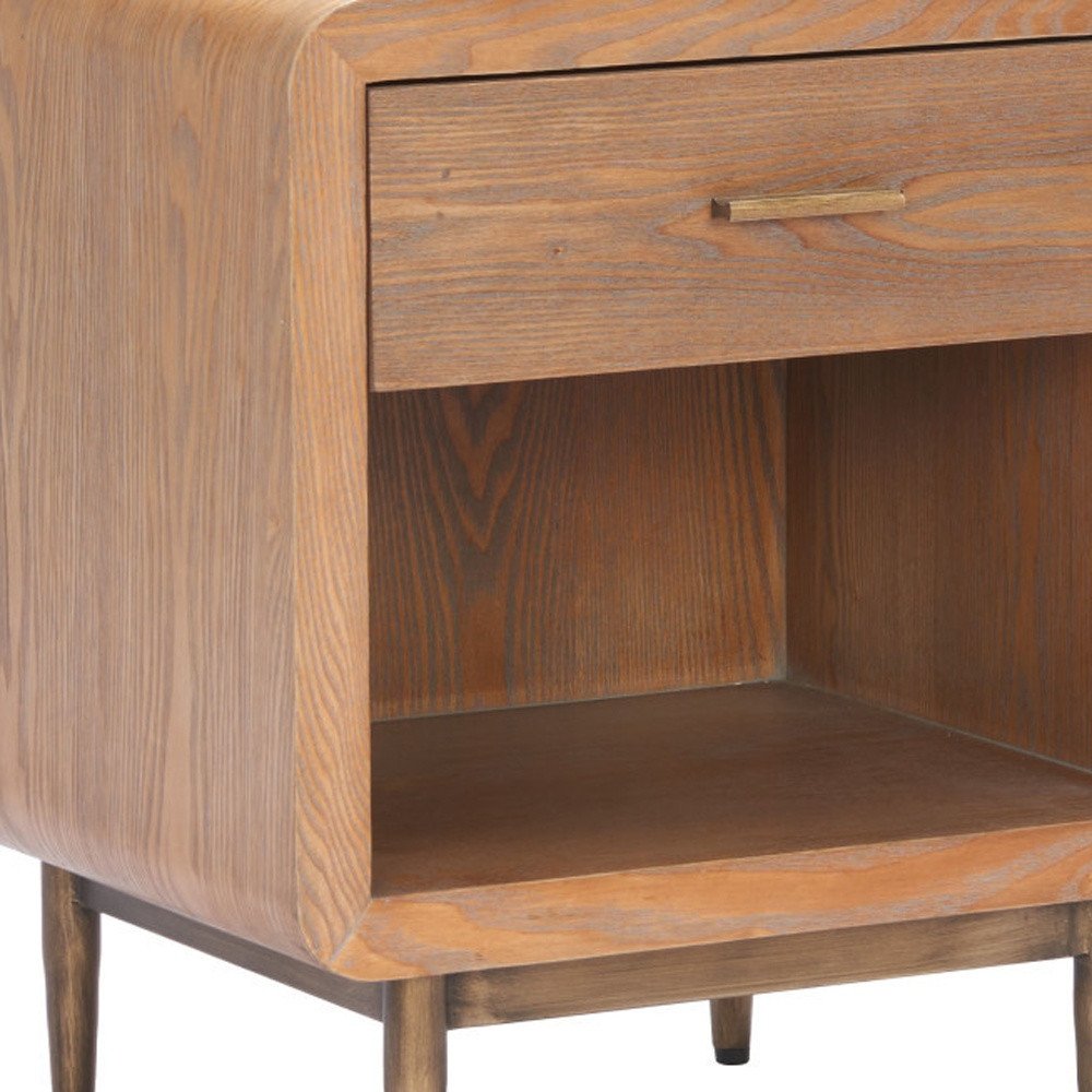 Brown Wood Free Form Pedestal End Table with Drawer - 20-inch