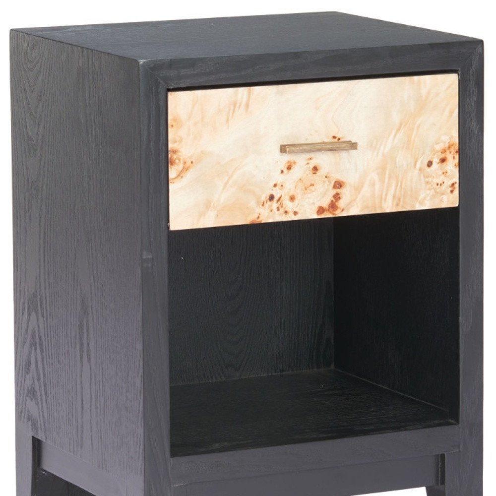 Gray Black and Natural Solid Wood End Table with Drawer and Shelf
