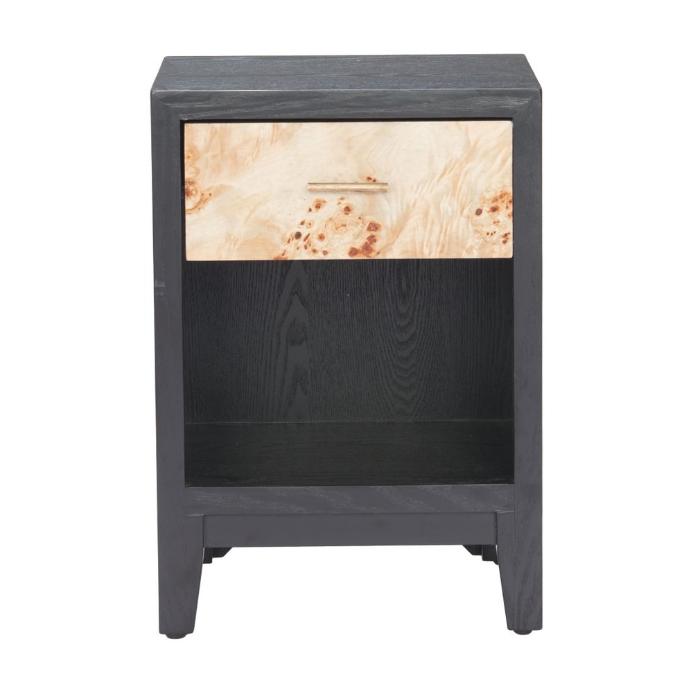 Gray Black and Natural Solid Wood End Table with Drawer and Shelf