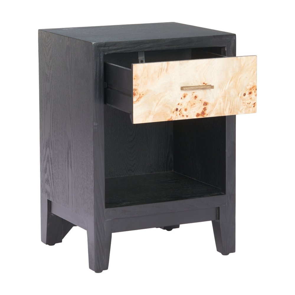 Gray Black and Natural Solid Wood End Table with Drawer and Shelf