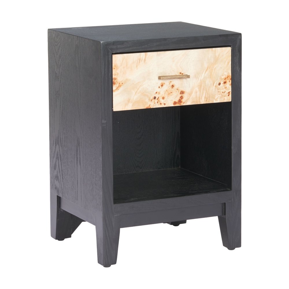 Gray Black and Natural Solid Wood End Table with Drawer and Shelf