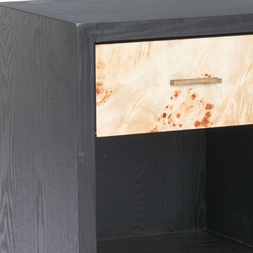 Gray Black and Natural Solid Wood End Table with Drawer and Shelf