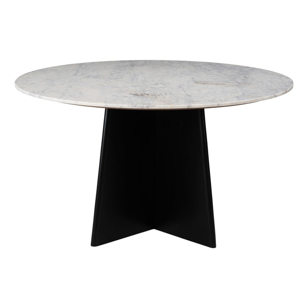 White and Black Marble and Wood Pedestal Base Round Top Dining Table - 51-inch