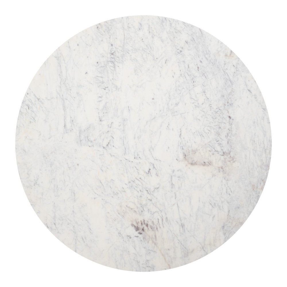 White and Black Marble and Wood Pedestal Base Round Top Dining Table - 51-inch