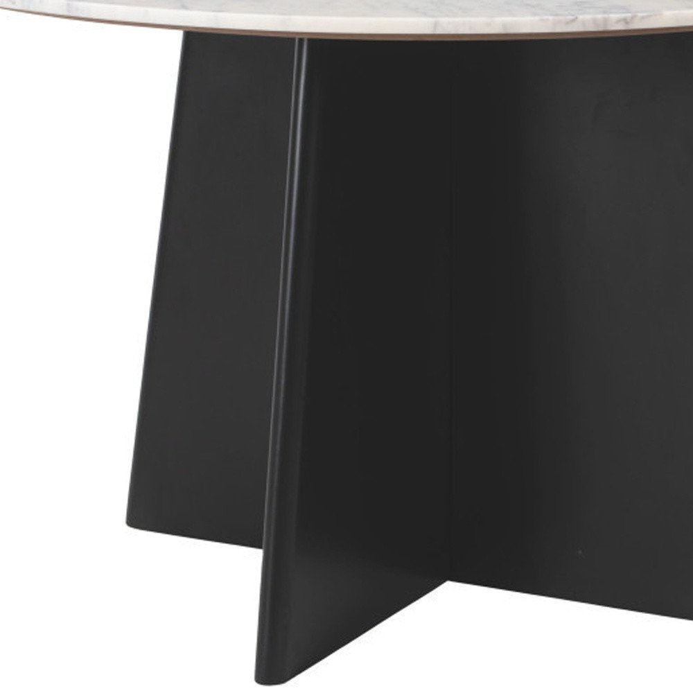 White and Black Marble and Wood Pedestal Base Round Top Dining Table - 51-inch