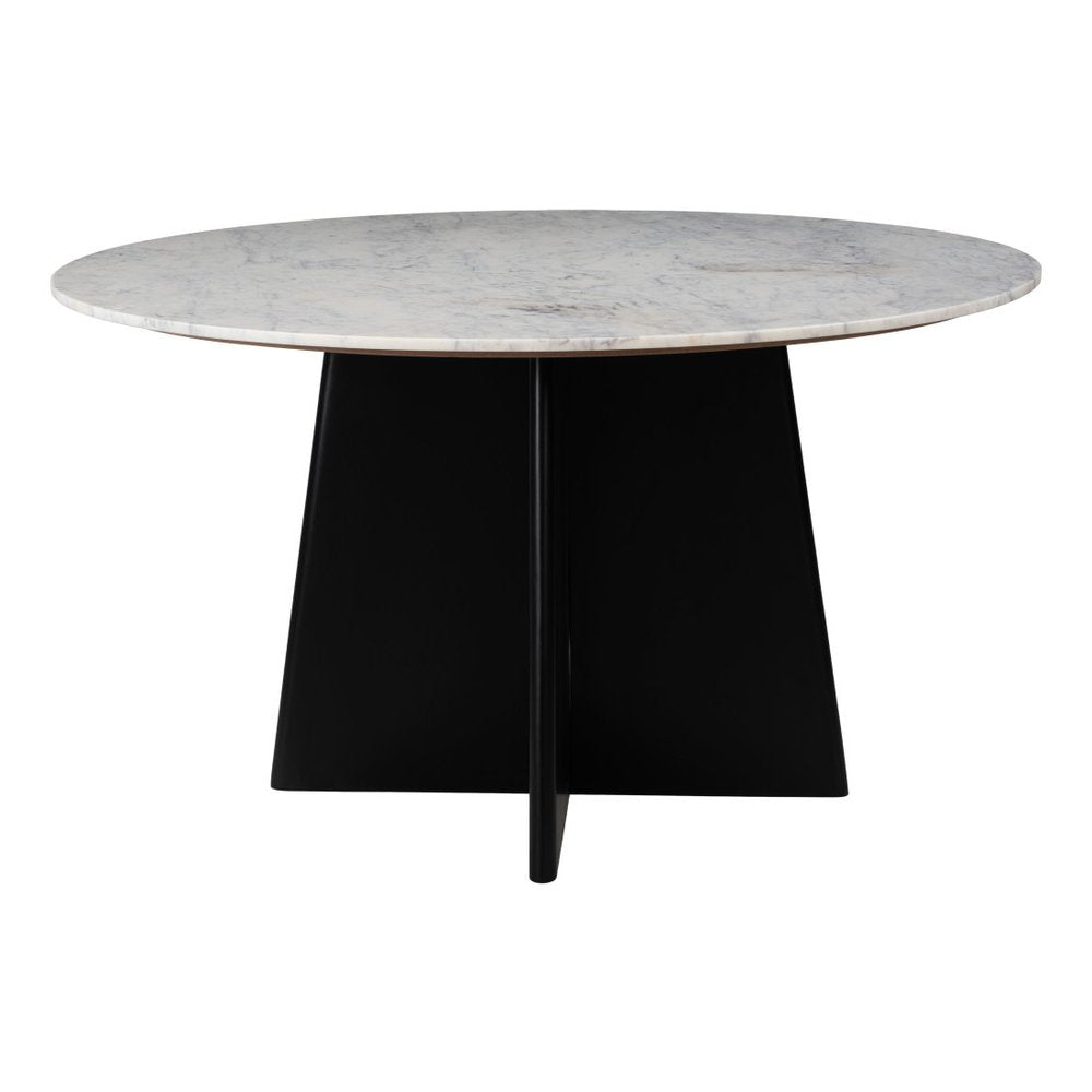 White and Black Marble and Wood Pedestal Base Round Top Dining Table - 51-inch