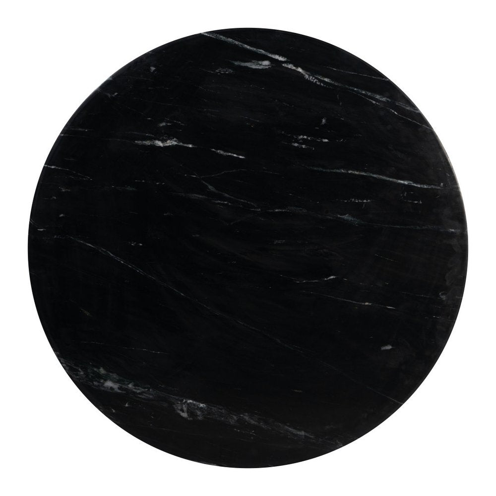 Black Marble and Wood Pedestal Base Round Top Dining Table - 48-inch