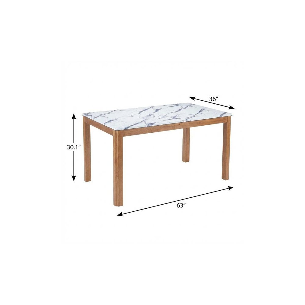 White and Natural Faux Marble and Solid Wood Dining Table - 63-inch