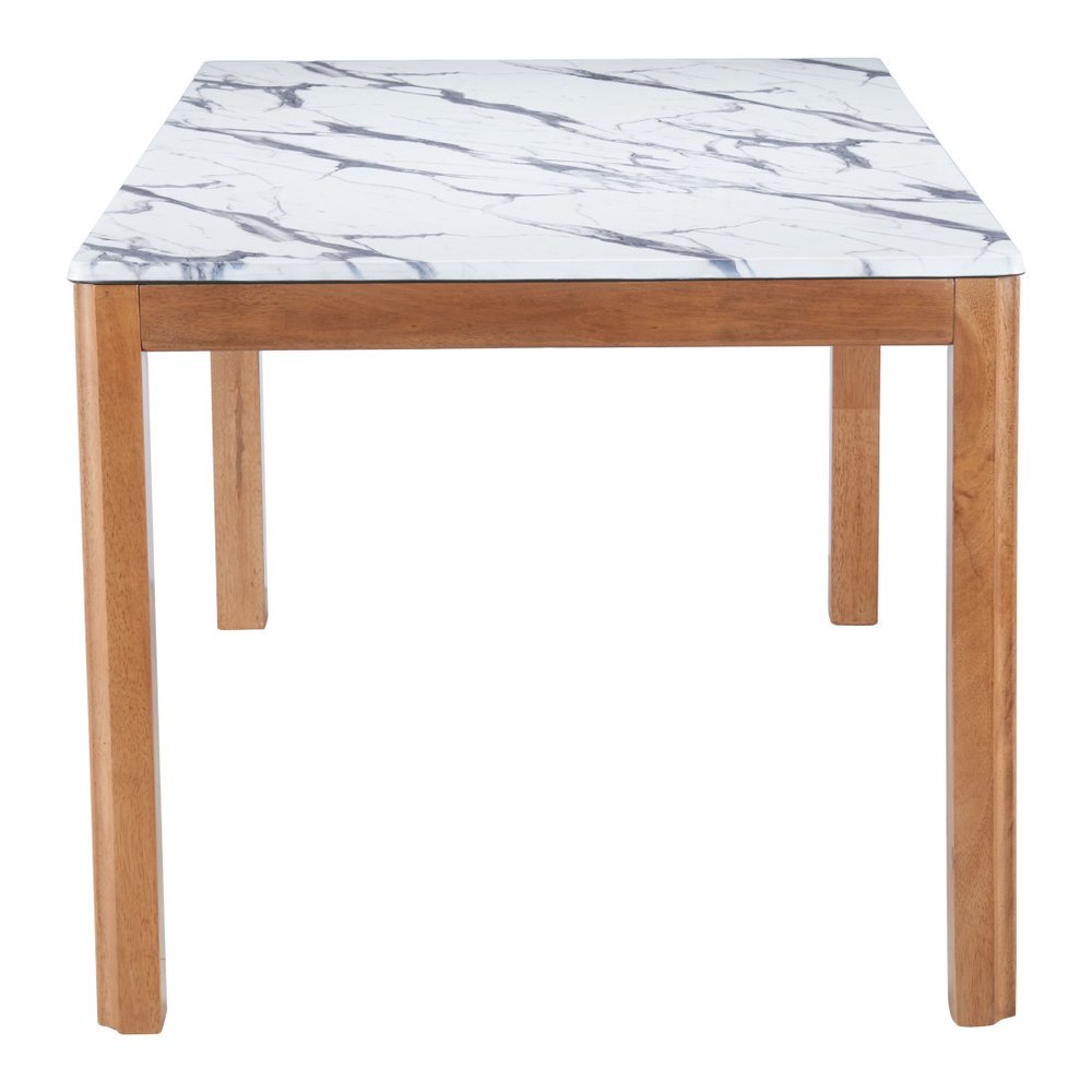 White and Natural Faux Marble and Solid Wood Dining Table - 63-inch
