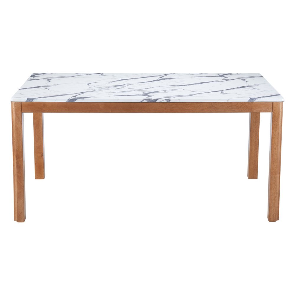 White and Natural Faux Marble and Solid Wood Dining Table - 63-inch