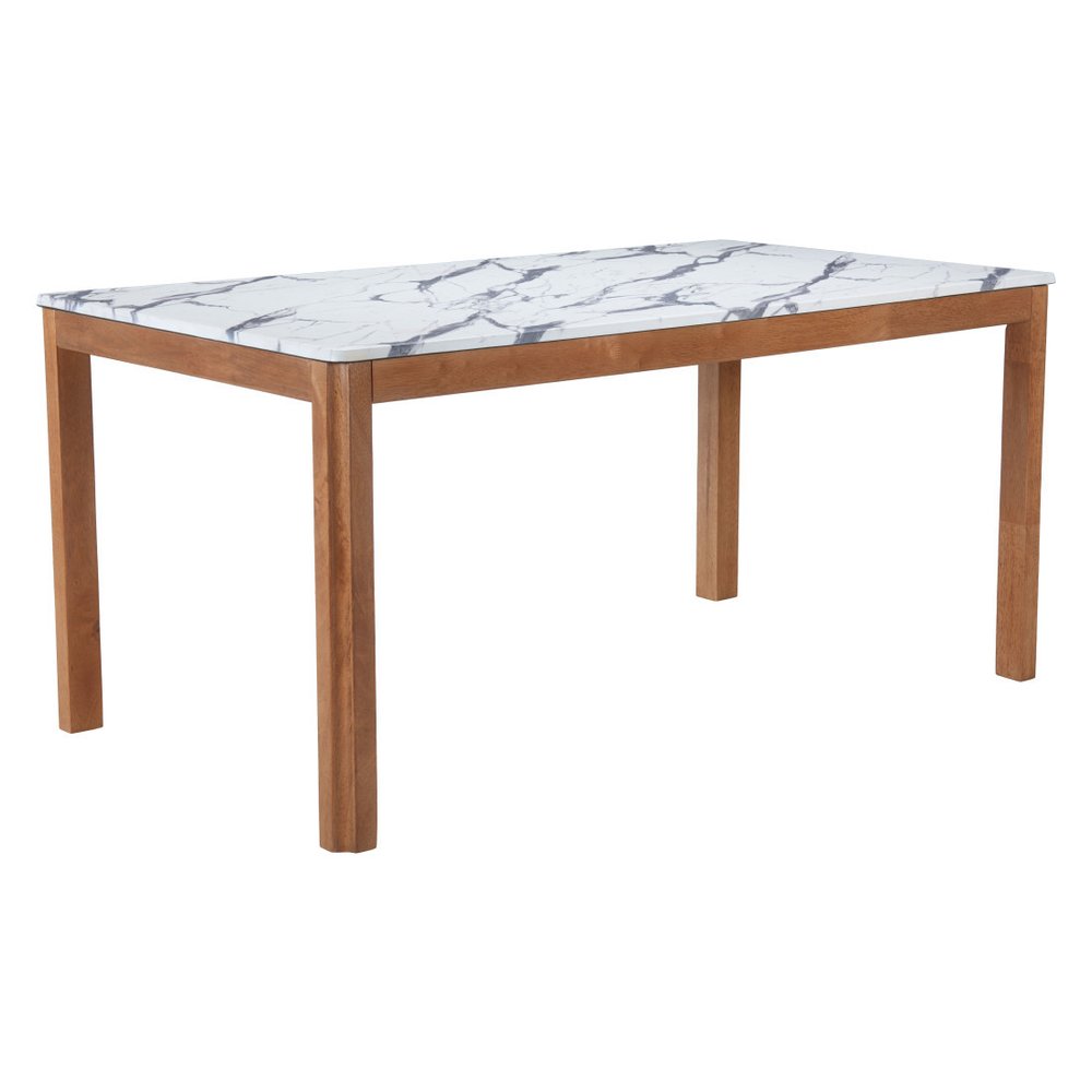 White and Natural Faux Marble and Solid Wood Dining Table - 63-inch