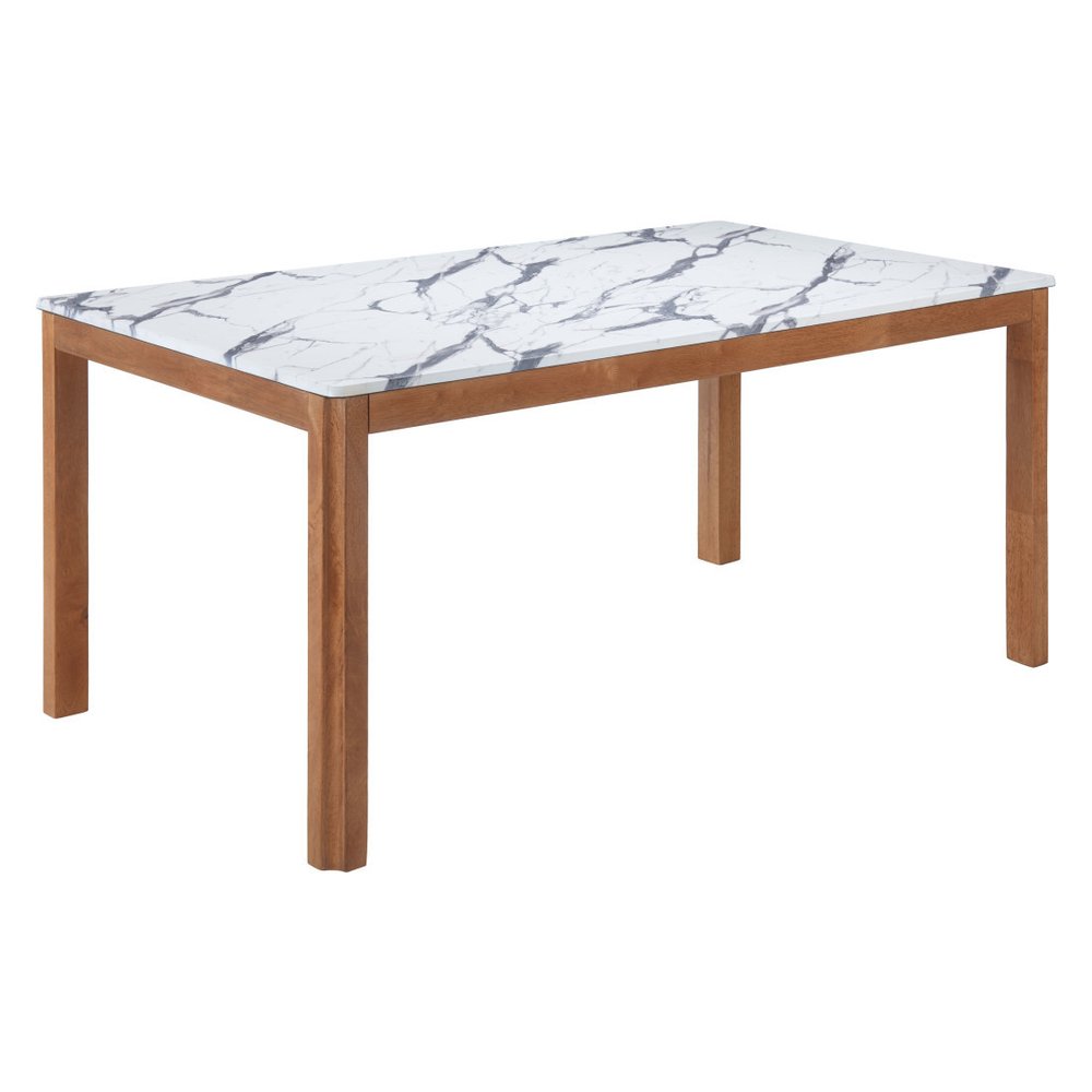 White and Natural Faux Marble and Solid Wood Dining Table - 63-inch