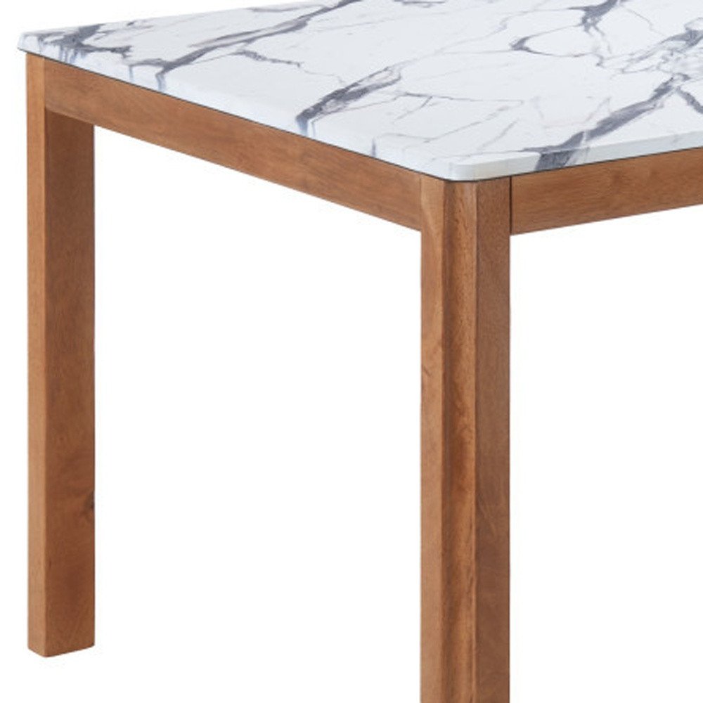 White and Natural Faux Marble and Solid Wood Dining Table - 63-inch