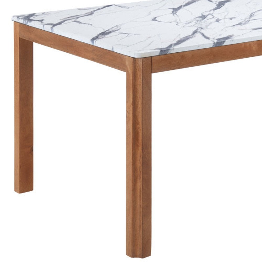 White and Natural Faux Marble and Solid Wood Dining Table - 63-inch
