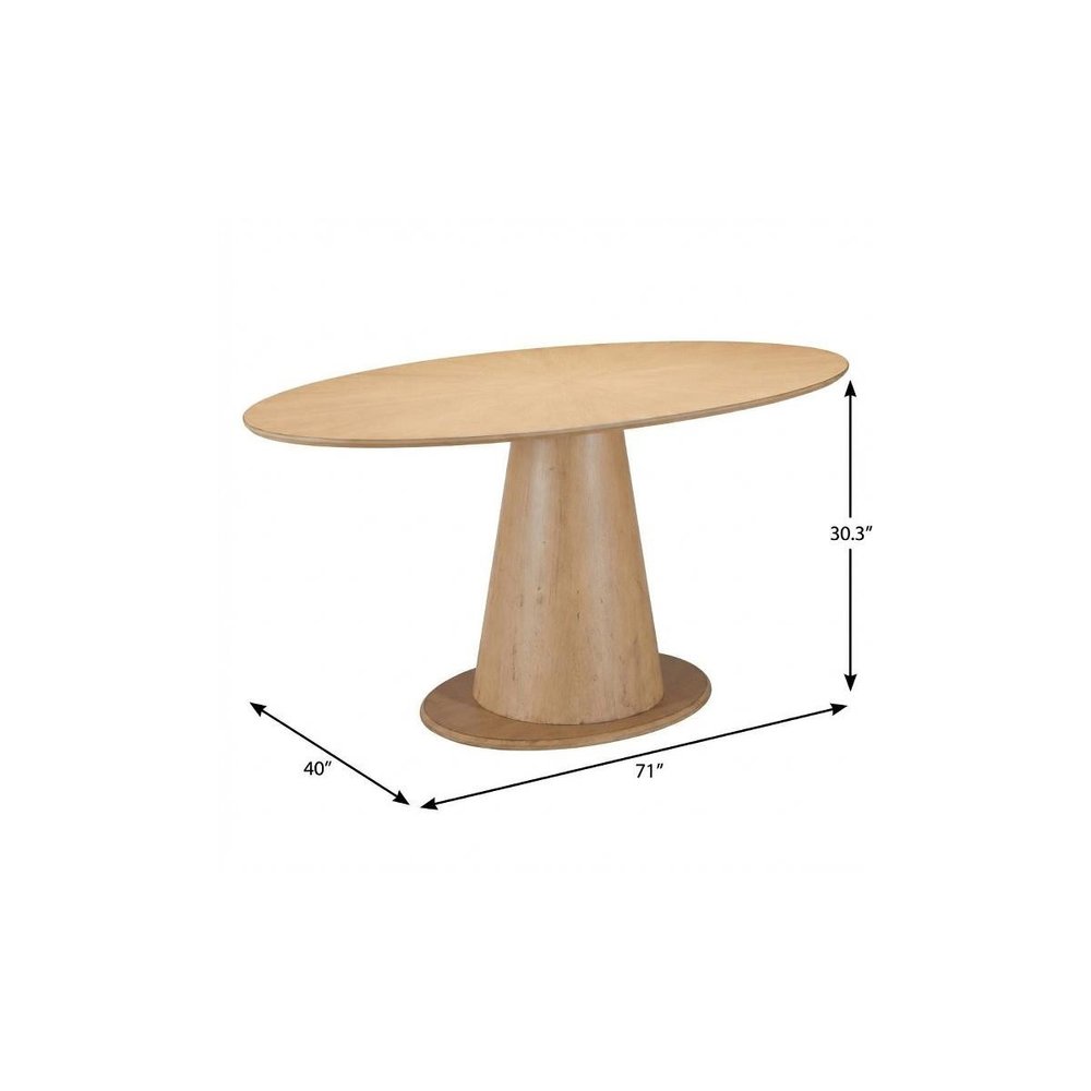 Natural Solid Wood Pedestal Base Oval Dining Table - 71-inch