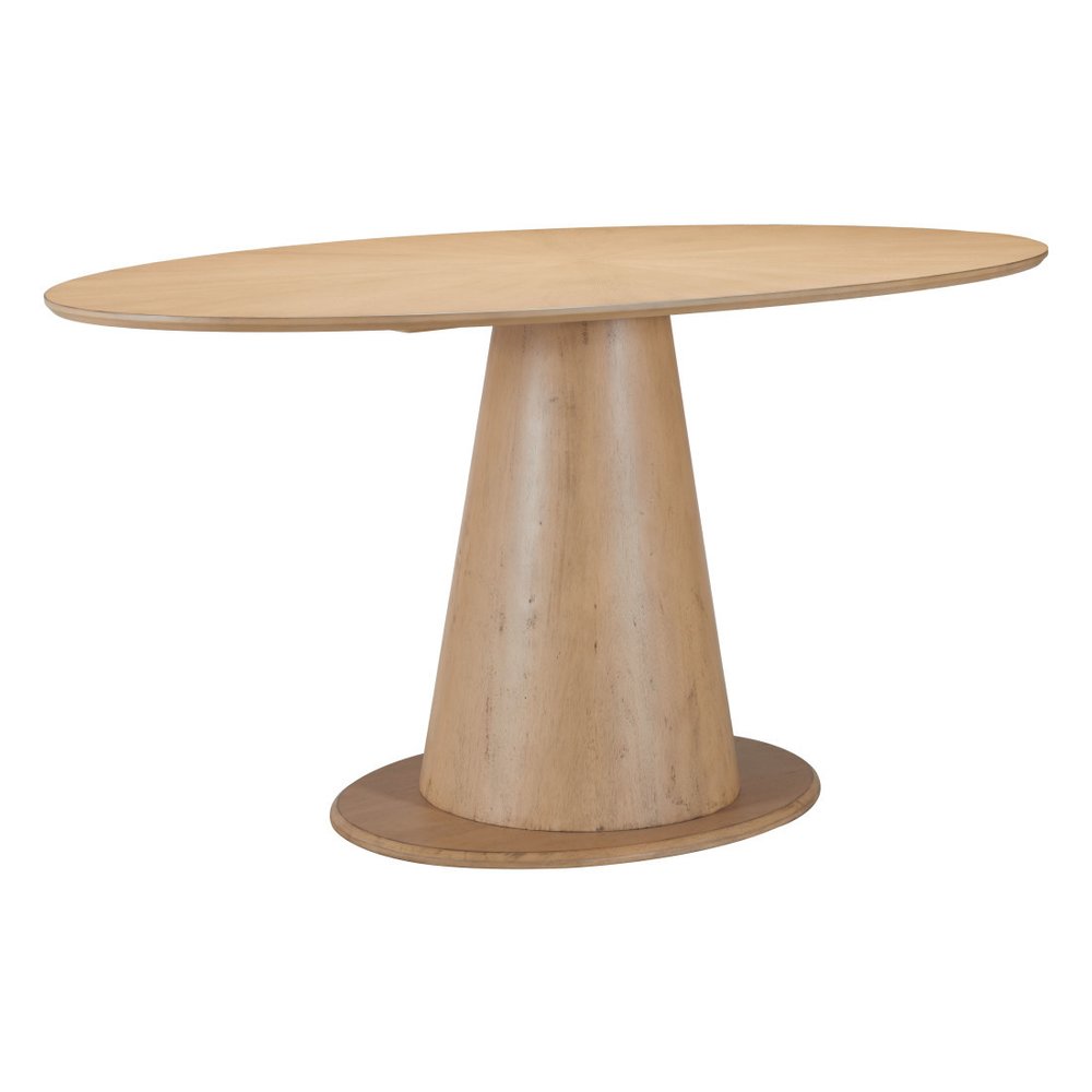 Natural Solid Wood Pedestal Base Oval Dining Table - 71-inch