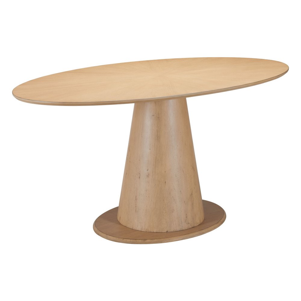 Natural Solid Wood Pedestal Base Oval Dining Table - 71-inch
