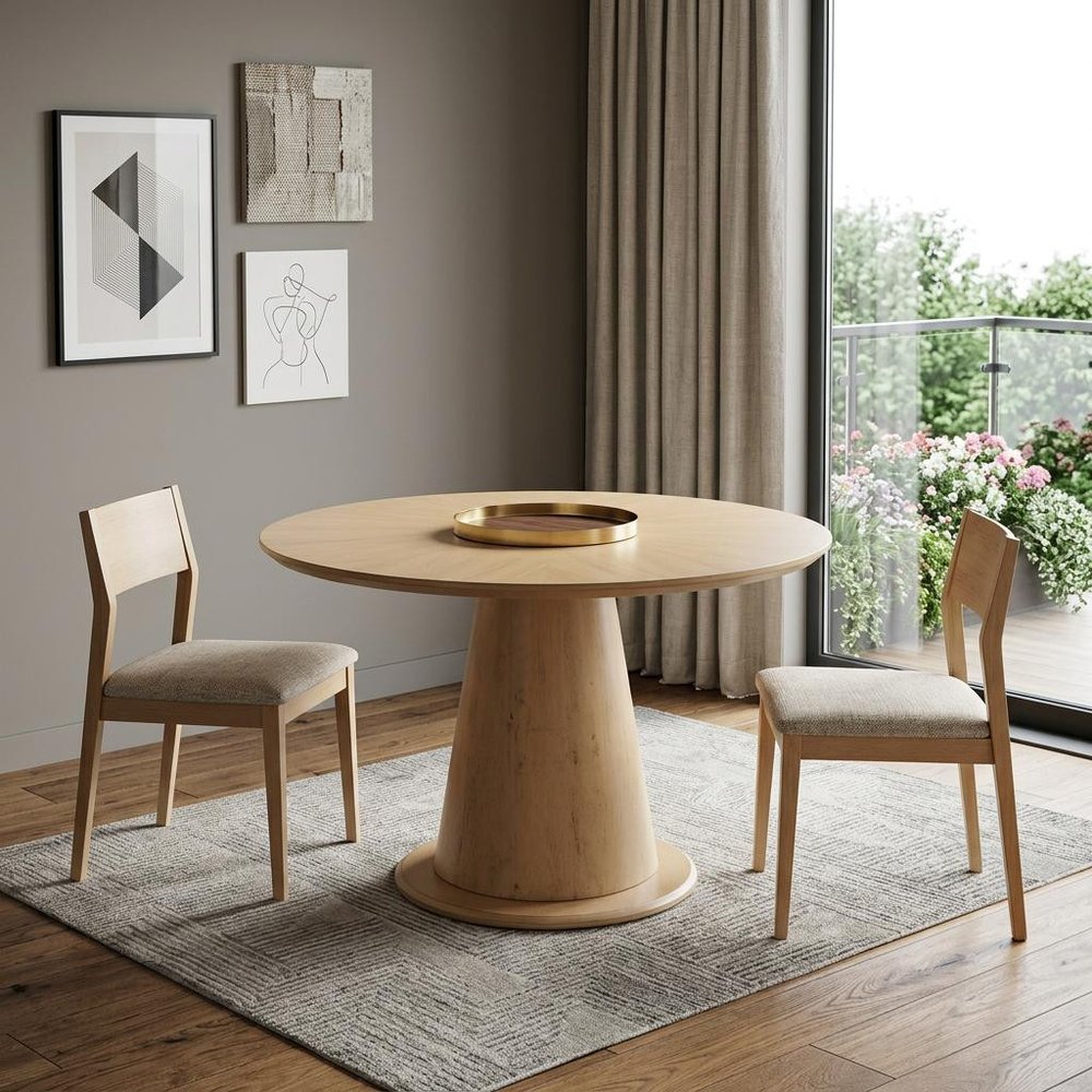 Natural Solid Wood Pedestal Base Oval Dining Table - 71-inch