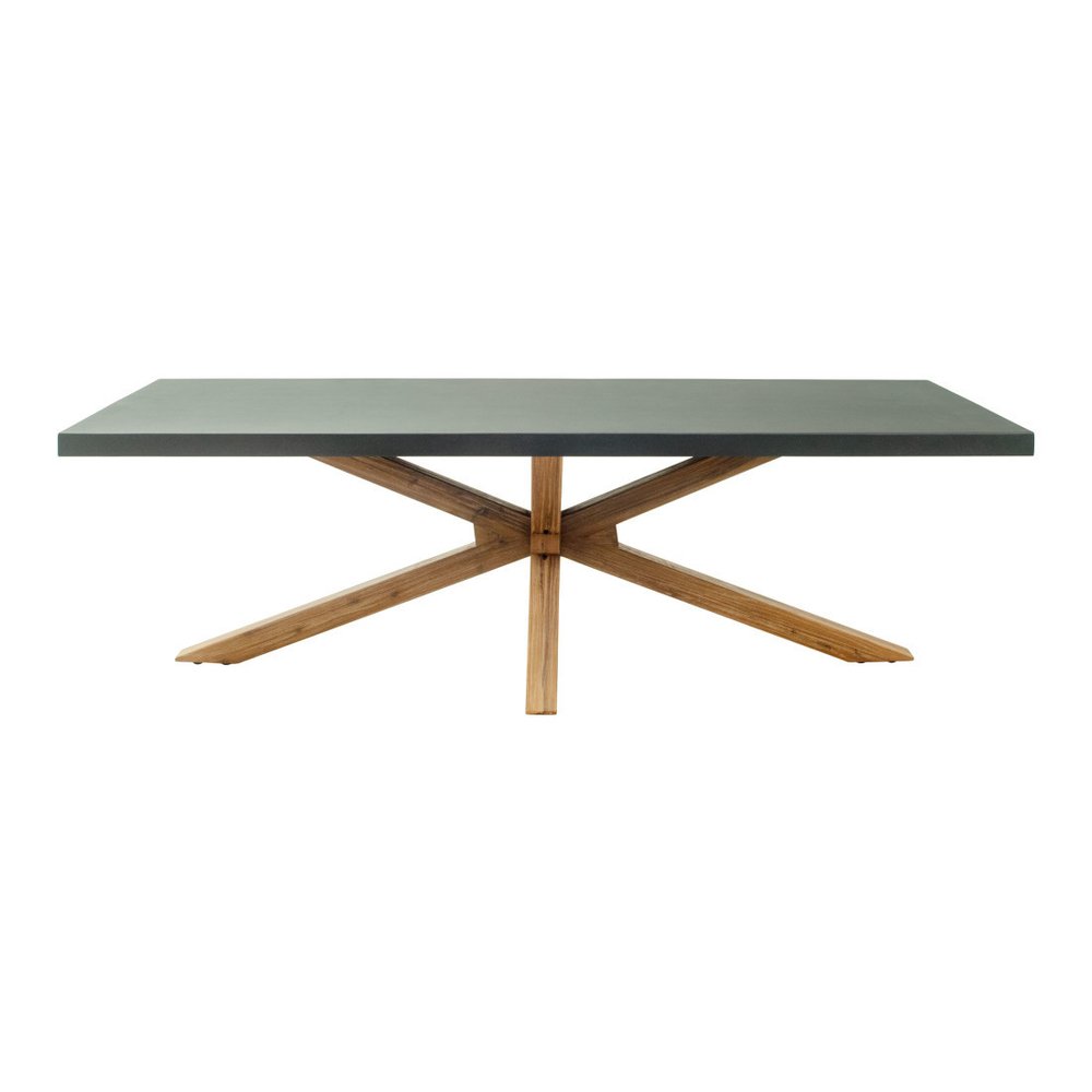 Gray and Natural Faux Concrete and Solid Wood Cross Leg Base Dining Table