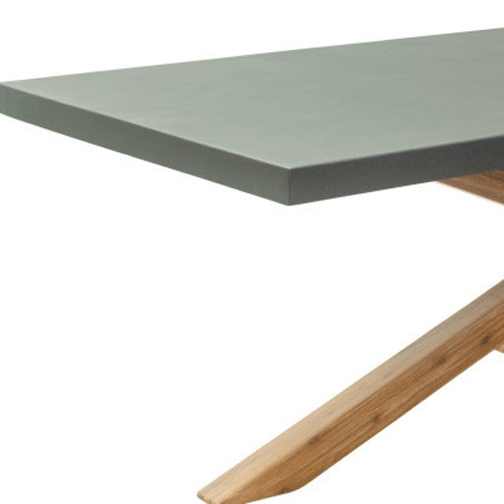 Gray and Natural Faux Concrete and Solid Wood Cross Leg Base Dining Table