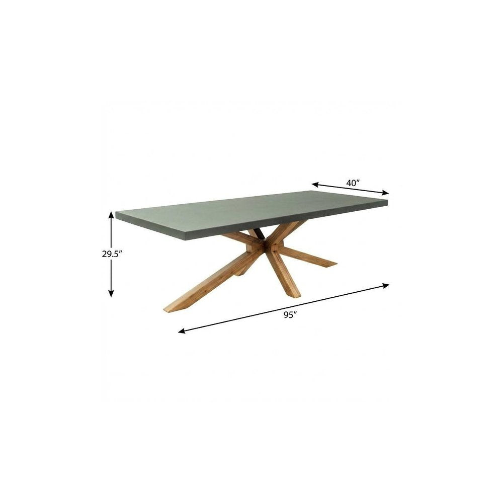 Gray and Natural Faux Concrete and Solid Wood Cross Leg Base Dining Table