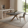 Gray and Natural Faux Concrete and Solid Wood Cross Leg Base Dining Table