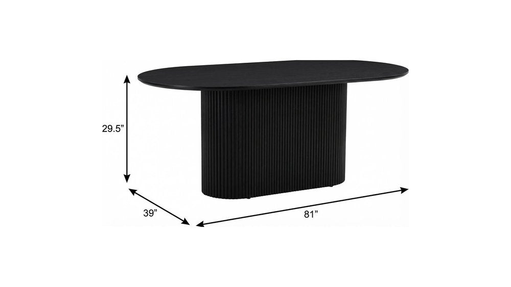Black Wood Pedestal Base Oval Dining Table - 81-inch
