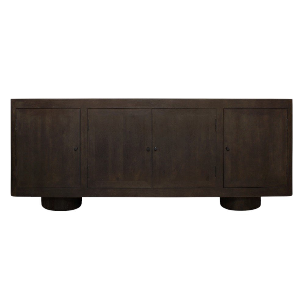 Dark Brown Distressed Solid Wood Sideboard Soft Close with Four Doors - 80-inch