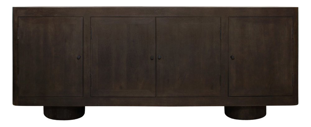 Dark Brown Distressed Solid Wood Sideboard Soft Close with Four Doors - 80-inch