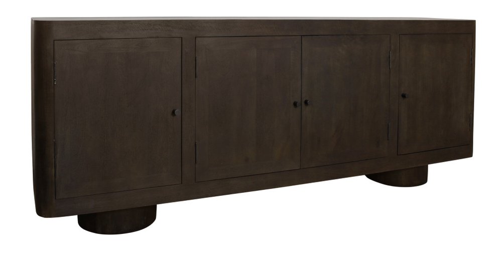 Dark Brown Distressed Solid Wood Sideboard Soft Close with Four Doors - 80-inch