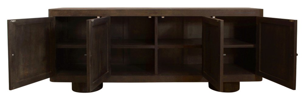Dark Brown Distressed Solid Wood Sideboard Soft Close with Four Doors - 80-inch