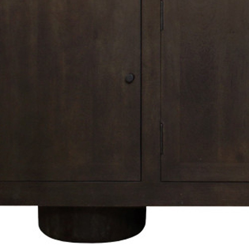 Dark Brown Distressed Solid Wood Sideboard Soft Close with Four Doors - 80-inch