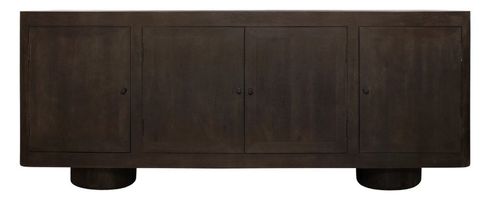 Dark Brown Distressed Solid Wood Sideboard Soft Close with Four Doors - 80-inch