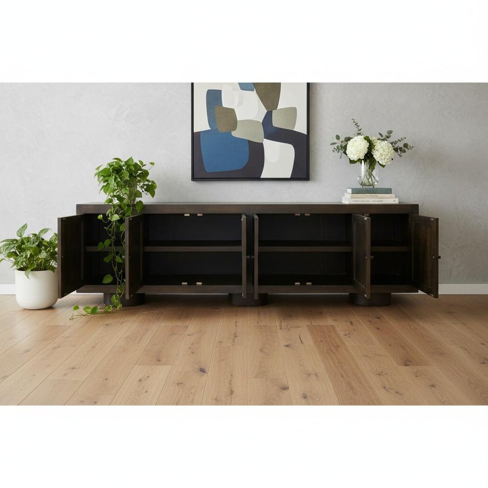 Dark Brown Distressed Solid Wood Sideboard Soft Close with Six Doors - 108-inch