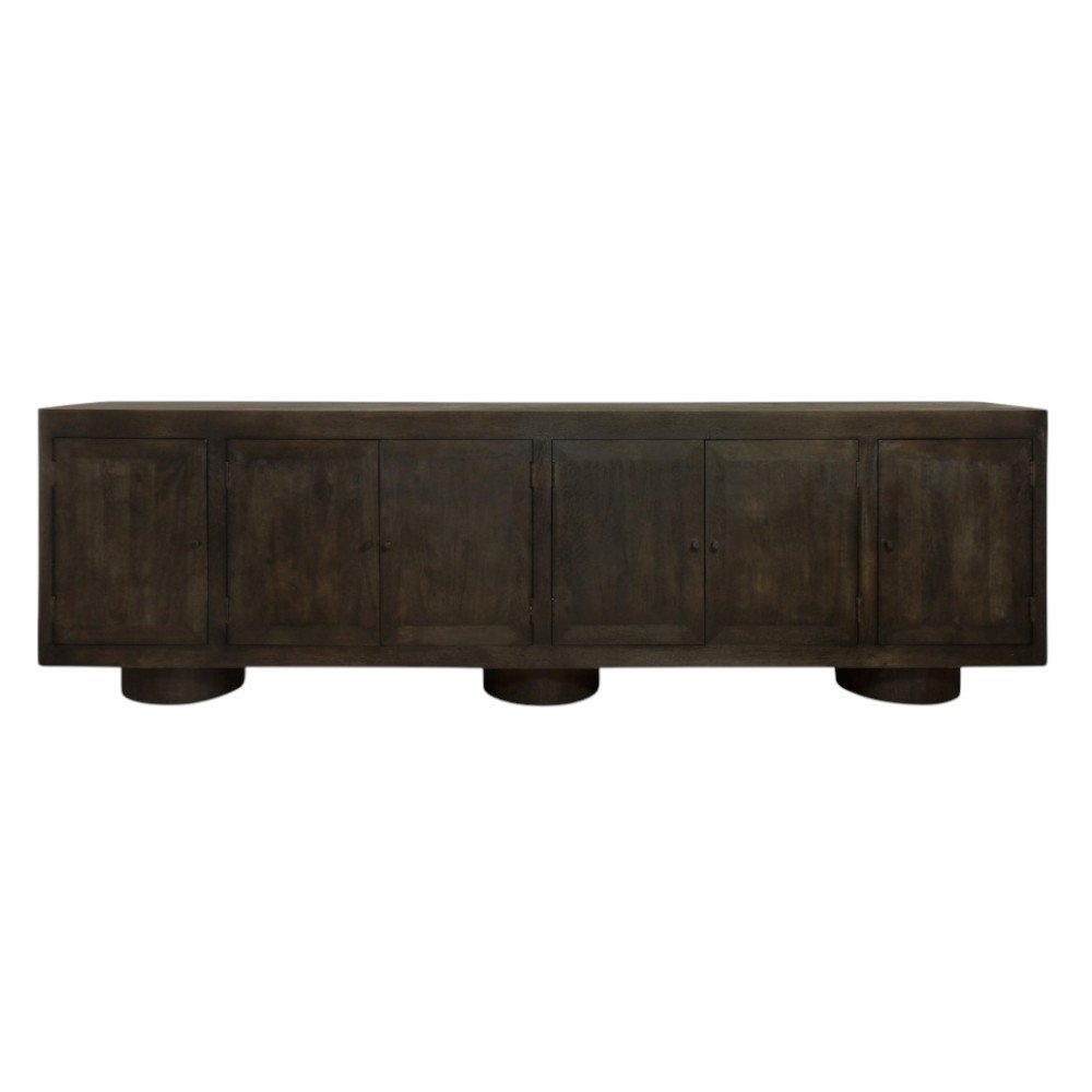 Dark Brown Distressed Solid Wood Sideboard Soft Close with Six Doors - 108-inch