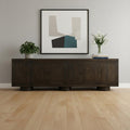 Dark Brown Distressed Solid Wood Sideboard Soft Close with Six Doors - 108-inch