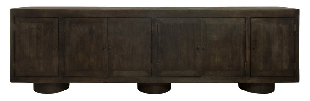 Dark Brown Distressed Solid Wood Sideboard Soft Close with Six Doors - 108-inch