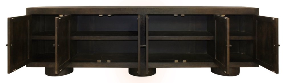 Dark Brown Distressed Solid Wood Sideboard Soft Close with Six Doors - 108-inch