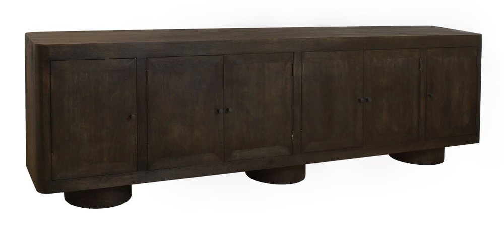 Dark Brown Distressed Solid Wood Sideboard Soft Close with Six Doors - 108-inch