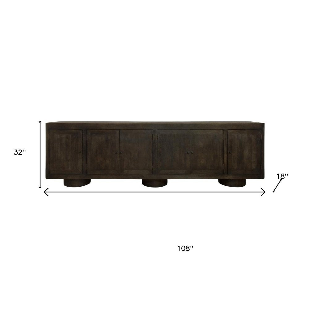 Dark Brown Distressed Solid Wood Sideboard Soft Close with Six Doors - 108-inch