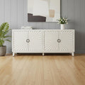 Ivory Distressed Solid Wood Carved Geometric Sideboard with Four Doors - 76-inch