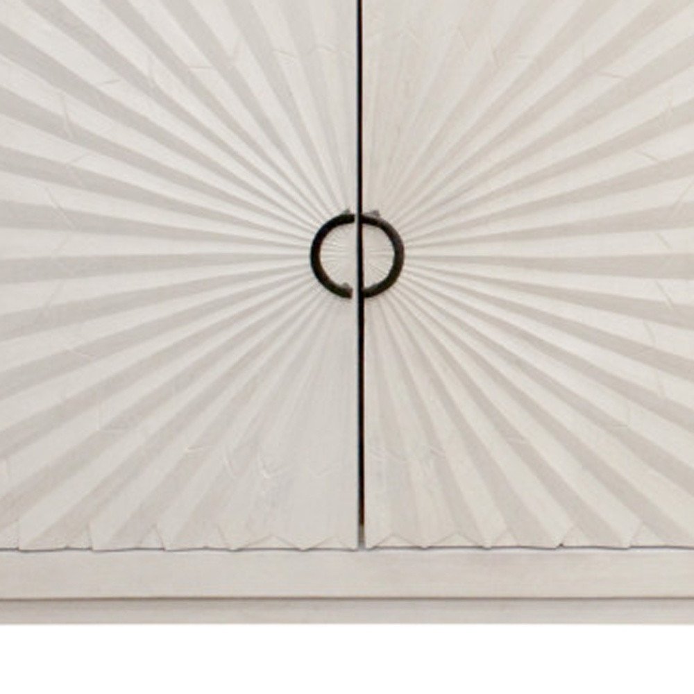 Ivory Distressed Solid Wood Carved Geometric Sideboard with Four Doors - 76-inch