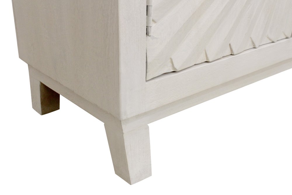 Ivory Distressed Solid Wood Carved Geometric Sideboard with Four Doors - 76-inch