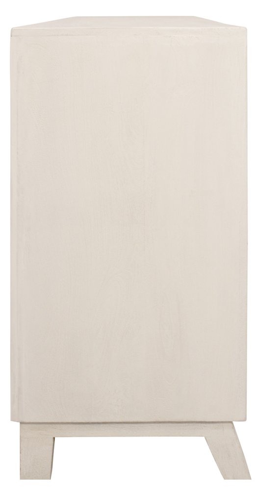 Ivory Distressed Solid Wood Carved Geometric Sideboard with Four Doors - 76-inch
